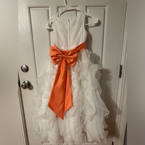 COPY - David's bridal size 5 7 white ruffle dress flower girl christening